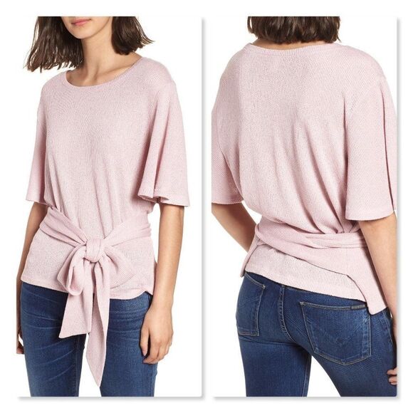 BP Tie Front Waffle Knit Tee sz XS in Pink - Picture 1 of 12